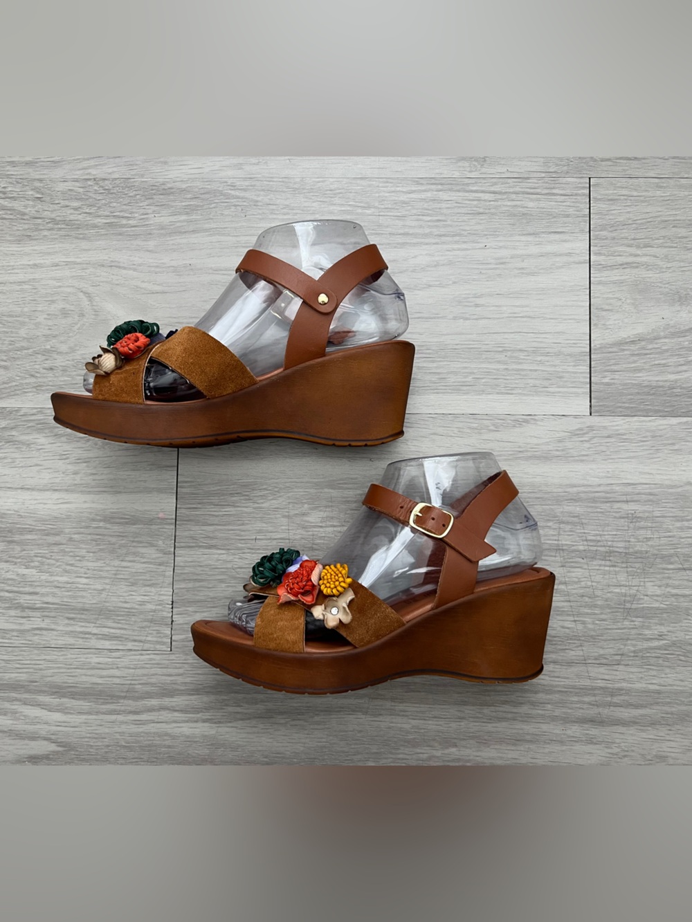 Fabio Magenti Made in Italy Brown Floral Platform Sandals Leather Approx. Women’